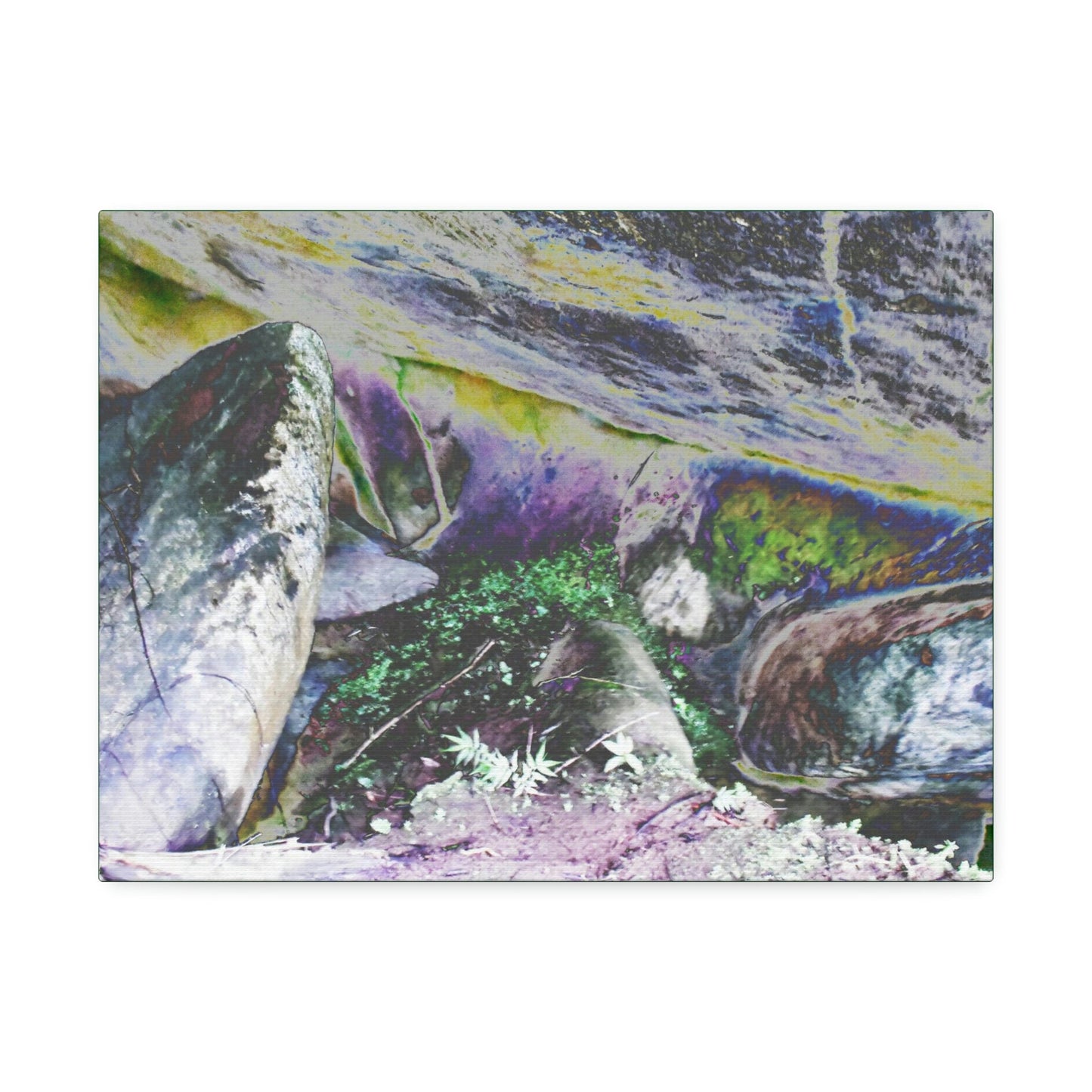 Canvas Stretched - Forest@Home - El Yunque - Modified color curve of water drainage boulders, after Maria some sunlight gets here Tradewinds - Green Forest Home