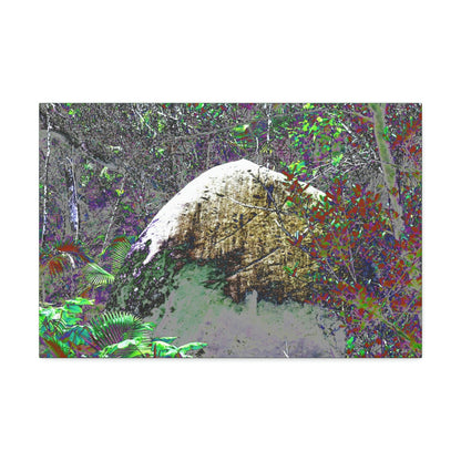 Canvas Stretched - Forest@Home - El Yunque - Modified Color curves enhance a large boulder sandblasted by Maria 140MPH winds. - Green Forest Home