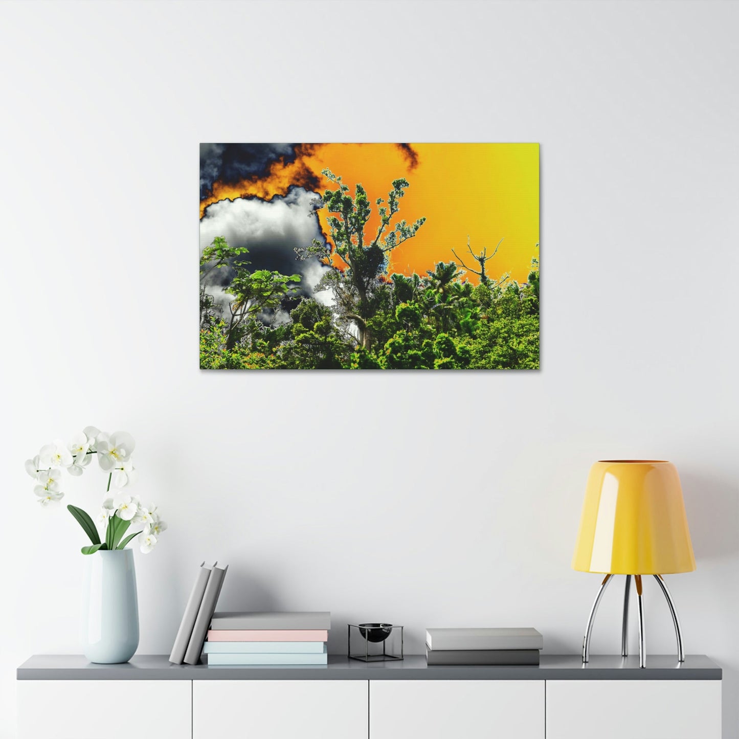 Canvas Stretched - Forest@Home - El Yunque National Forest - Recovering from Hurricane Maria - clouds & trees decimated by Hurr Maria - Green Forest Home
