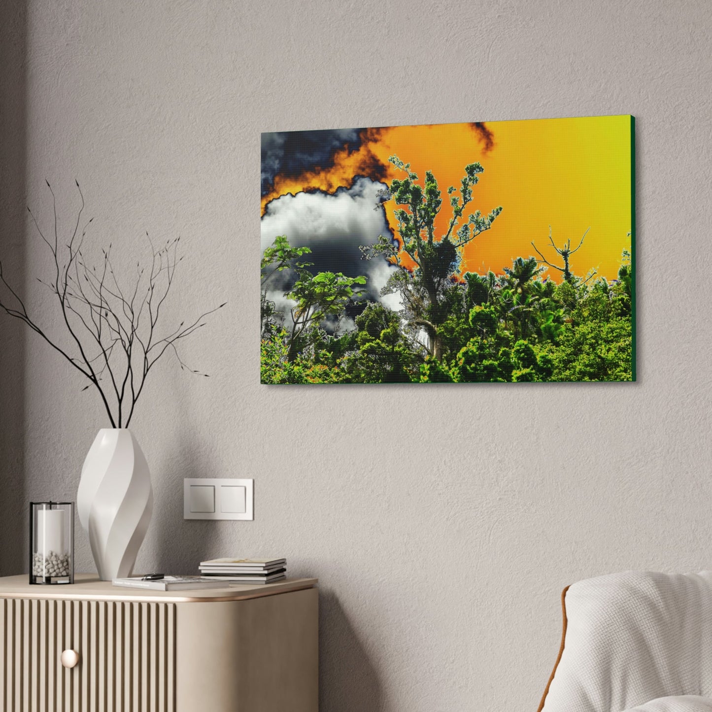 Canvas Stretched - Forest@Home - El Yunque National Forest - Recovering from Hurricane Maria - clouds & trees decimated by Hurr Maria - Green Forest Home