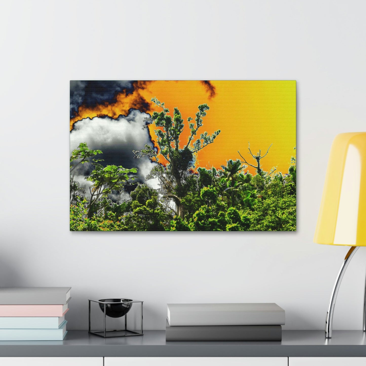 Canvas Stretched - Forest@Home - El Yunque National Forest - Recovering from Hurricane Maria - clouds & trees decimated by Hurr Maria - Green Forest Home