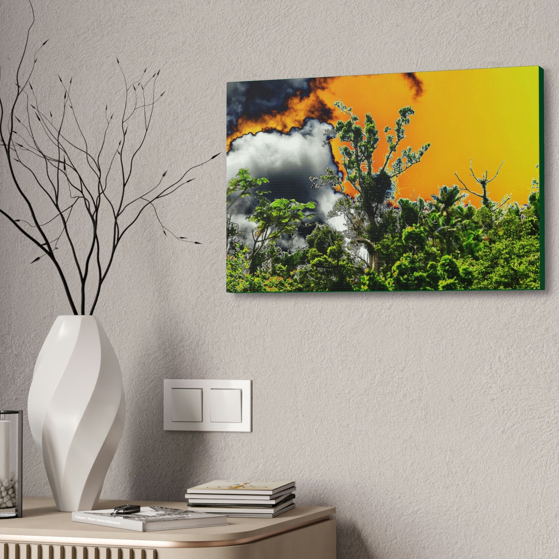 Canvas Stretched - Forest@Home - El Yunque National Forest - Recovering from Hurricane Maria - clouds & trees decimated by Hurr Maria - Green Forest Home