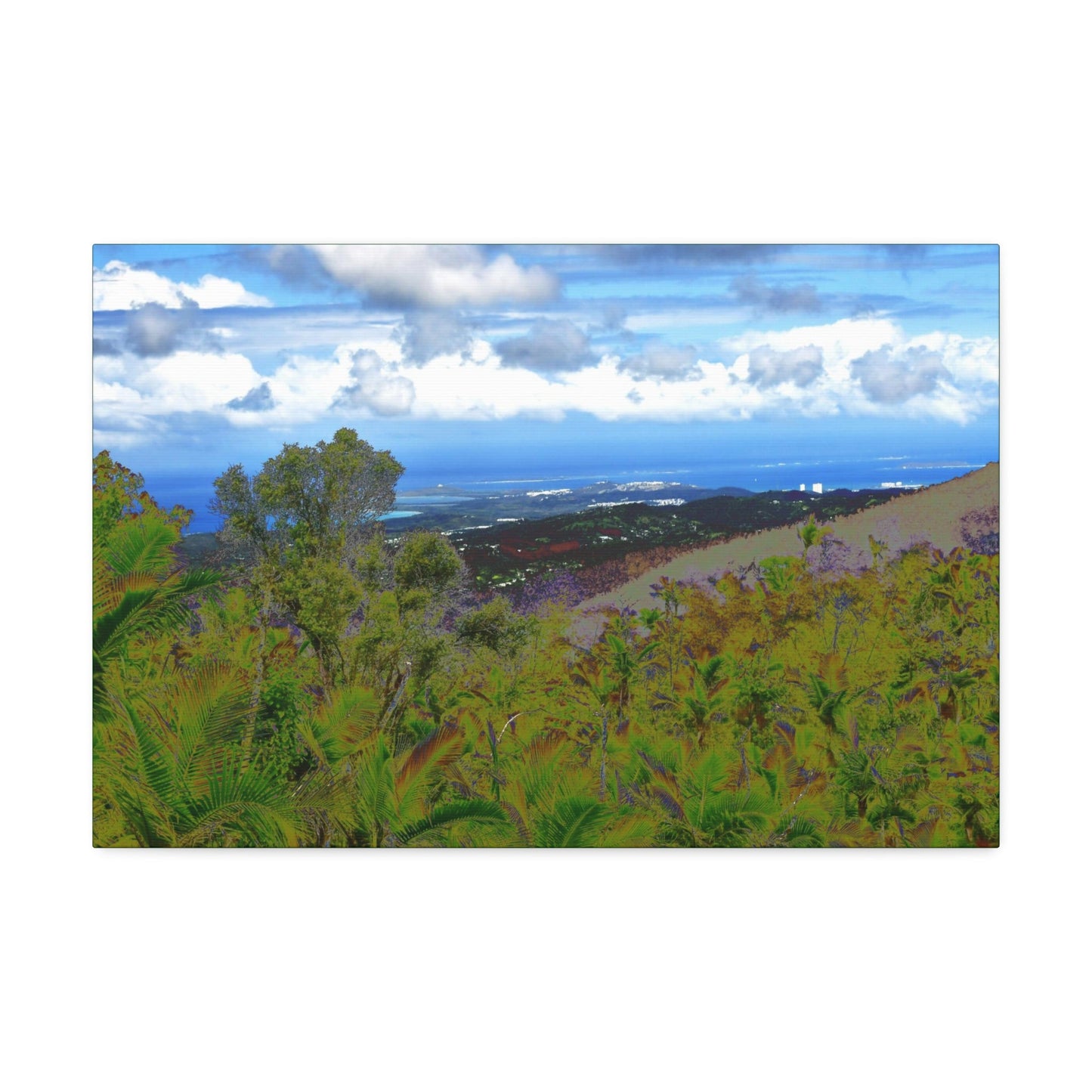 Canvas Stretched - Forest@Home - El Yunque National Forest - Recovering from Hurricane Maria - Road sea view enhanced by color modified - Green Forest Home
