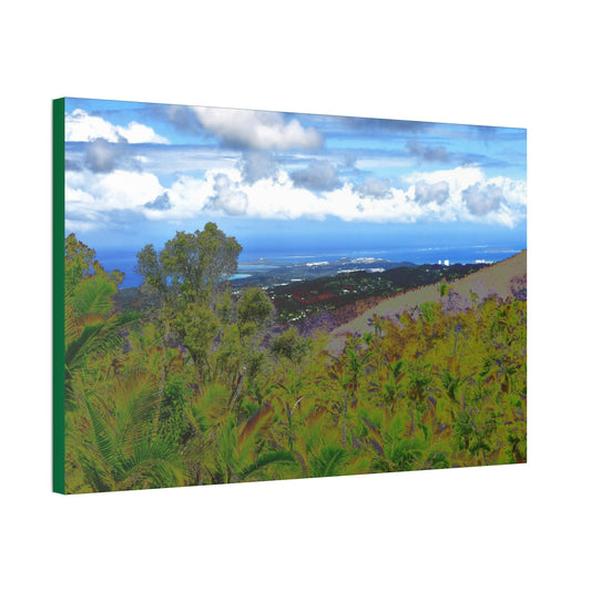 Canvas Stretched - Forest@Home - El Yunque National Forest - Recovering from Hurricane Maria - Road sea view enhanced by color modified - Green Forest Home