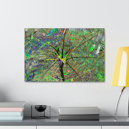 Canvas Stretched - Forest@Home - El Yunque National Forest - Recovering from Hurricane Maria - The ancient Fern Palm color modified - Green Forest Home
