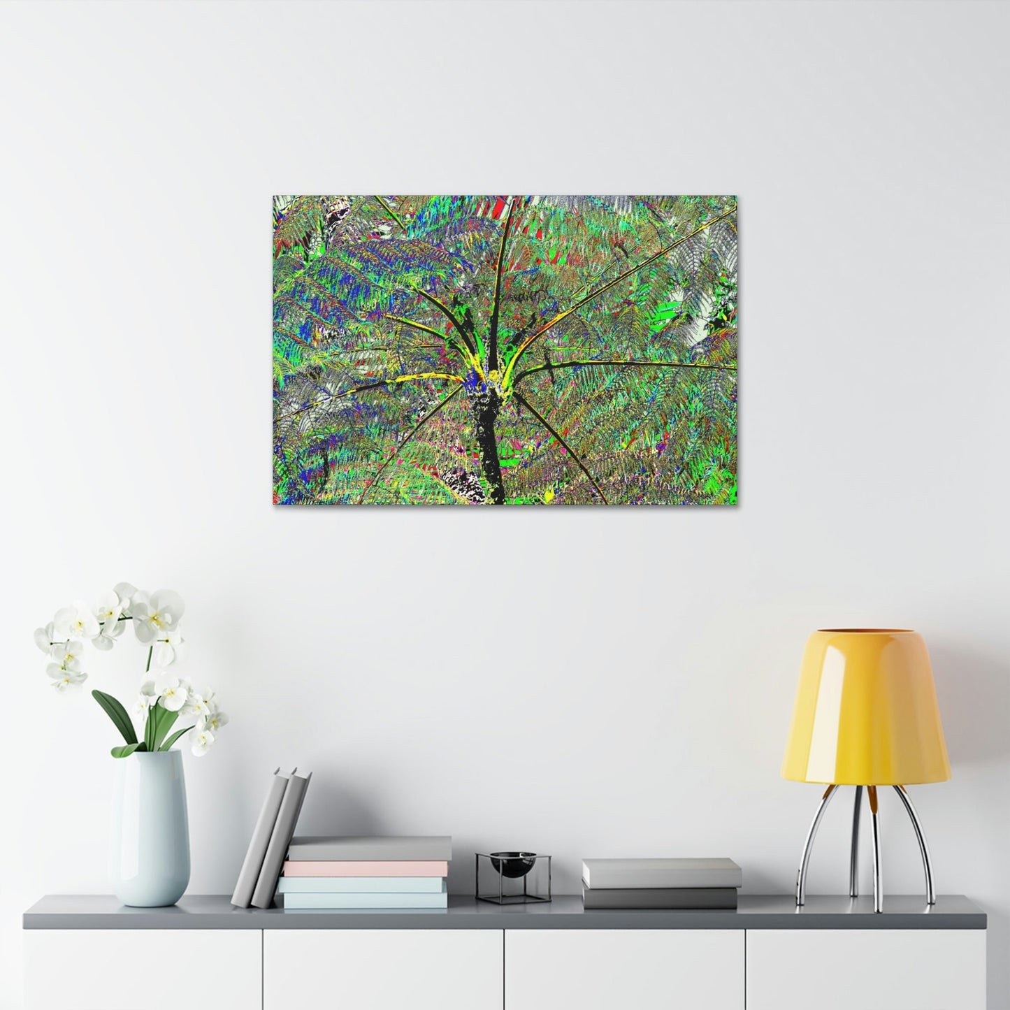 Canvas Stretched - Forest@Home - El Yunque National Forest - Recovering from Hurricane Maria - The ancient Fern Palm color modified - Green Forest Home