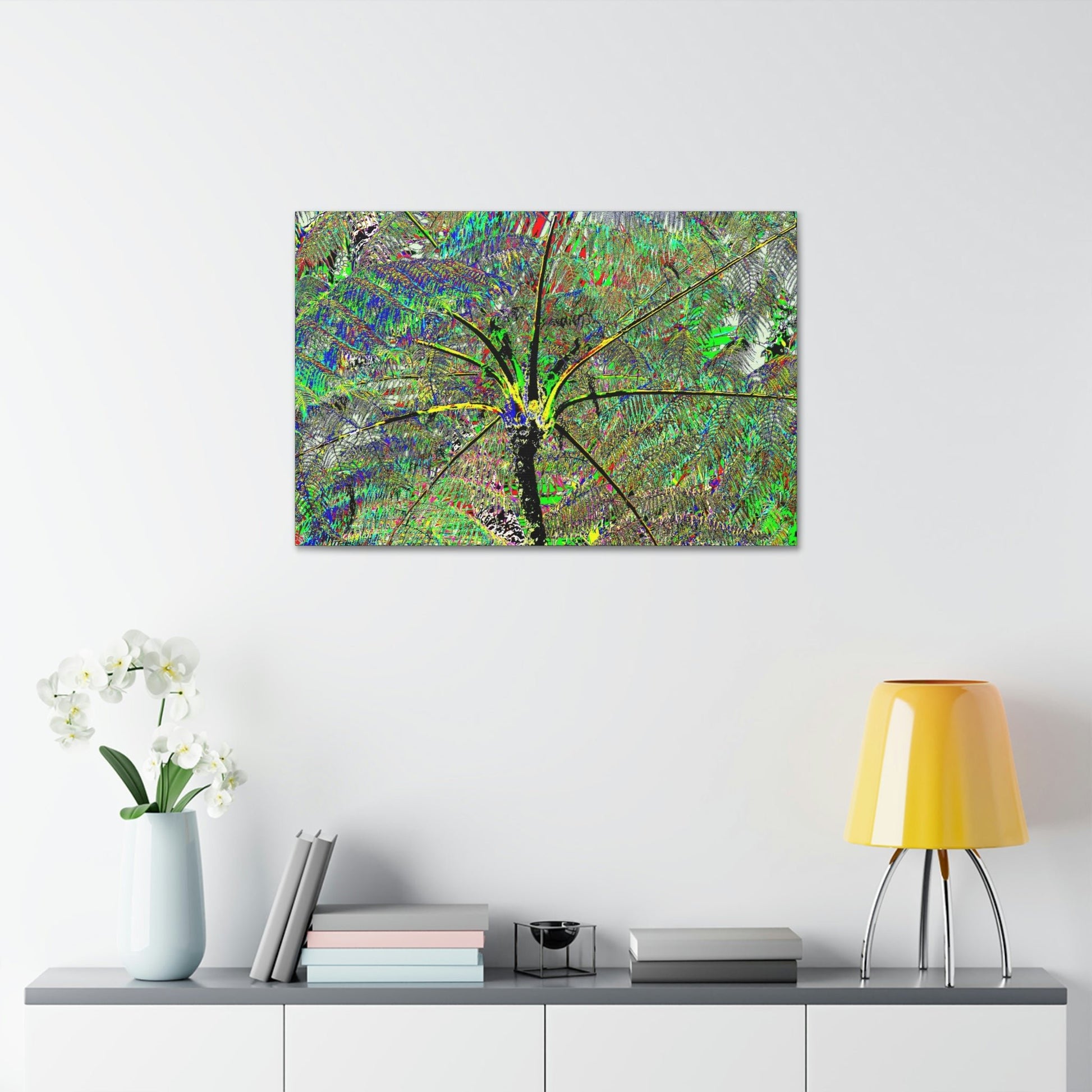 Canvas Stretched - Forest@Home - El Yunque National Forest - Recovering from Hurricane Maria - The ancient Fern Palm color modified - Green Forest Home