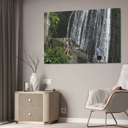 Canvas Stretched - Forest@Home - El Yunque National Forest Recovering from Hurricane Maria - Visitors gets up close to La Coca fall - Green Forest Home