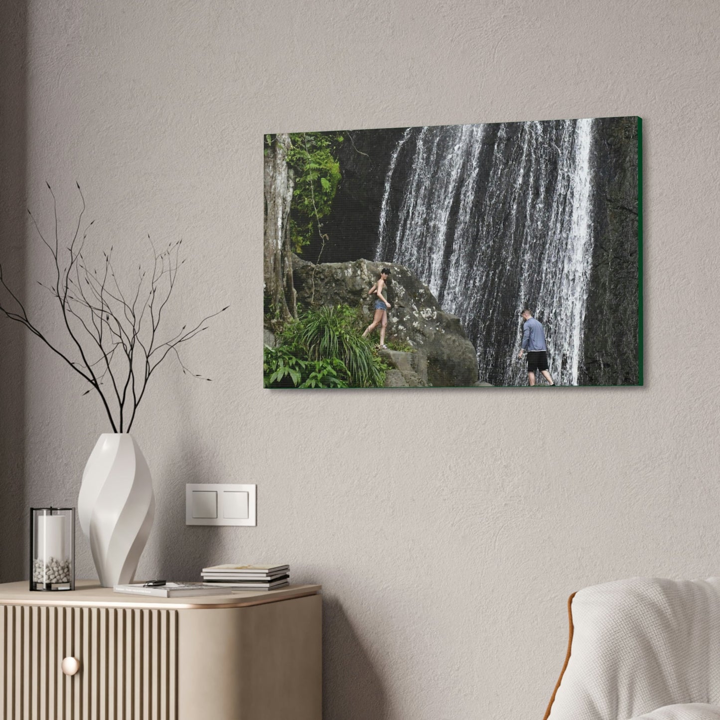 Canvas Stretched - Forest@Home - El Yunque National Forest Recovering from Hurricane Maria - Visitors gets up close to La Coca fall - Green Forest Home