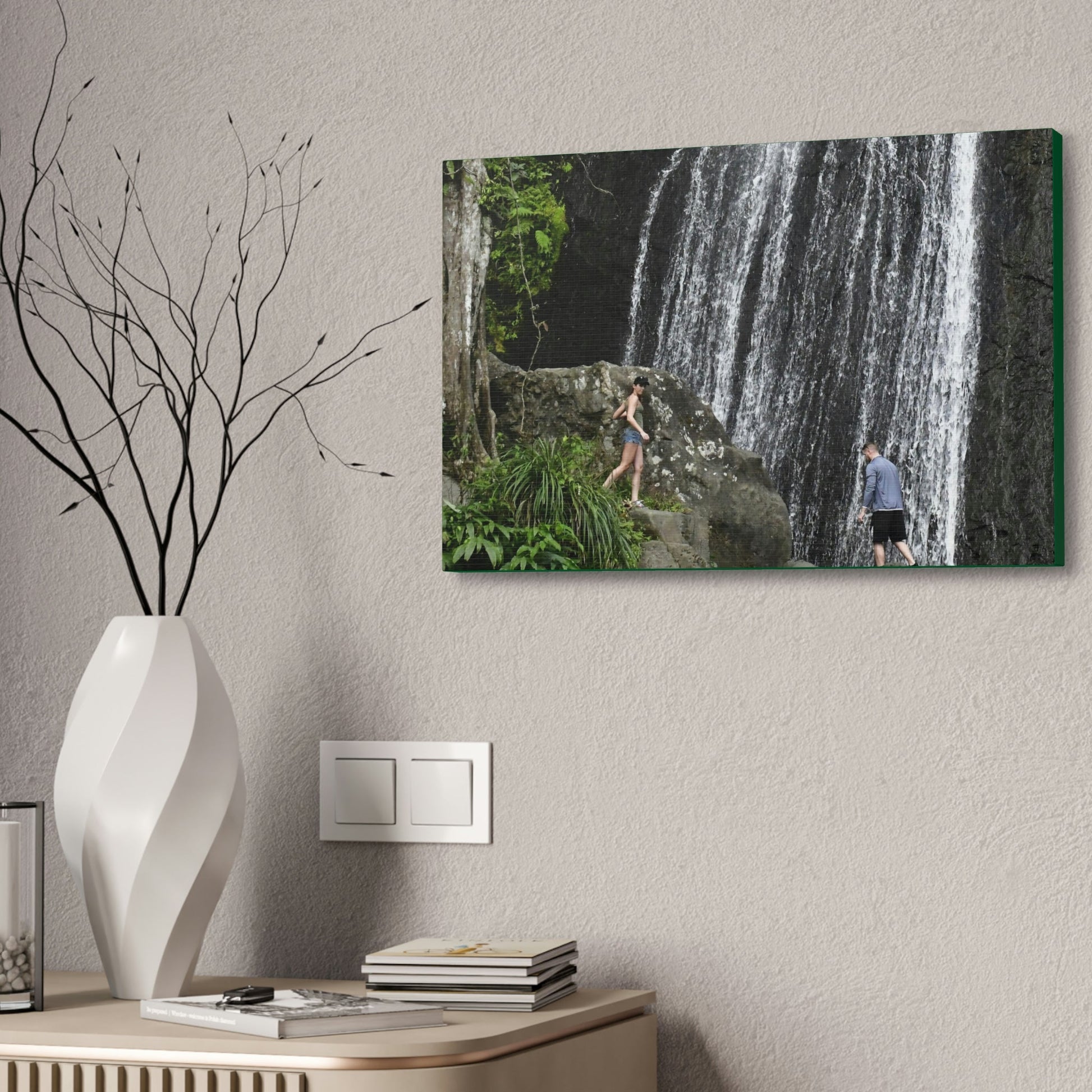 Canvas Stretched - Forest@Home - El Yunque National Forest Recovering from Hurricane Maria - Visitors gets up close to La Coca fall - Green Forest Home