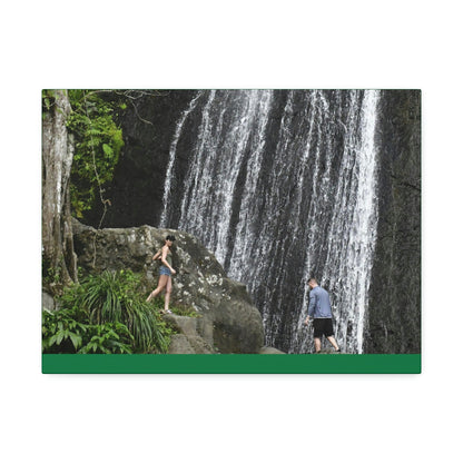 Canvas Stretched - Forest@Home - El Yunque National Forest Recovering from Hurricane Maria - Visitors gets up close to La Coca fall - Green Forest Home