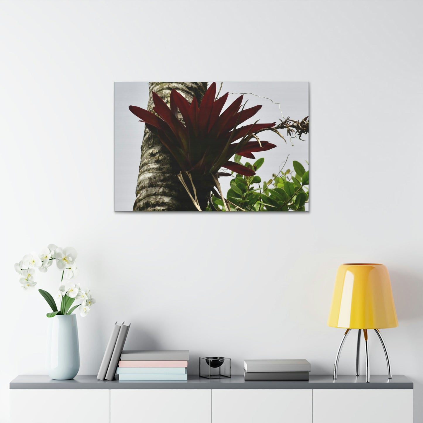 Canvas Stretched - Forest@Home - El Yunque - Recovering from Hurricane Maria - A rare red Bromeliad in a Sierra Palm - Green Forest Home