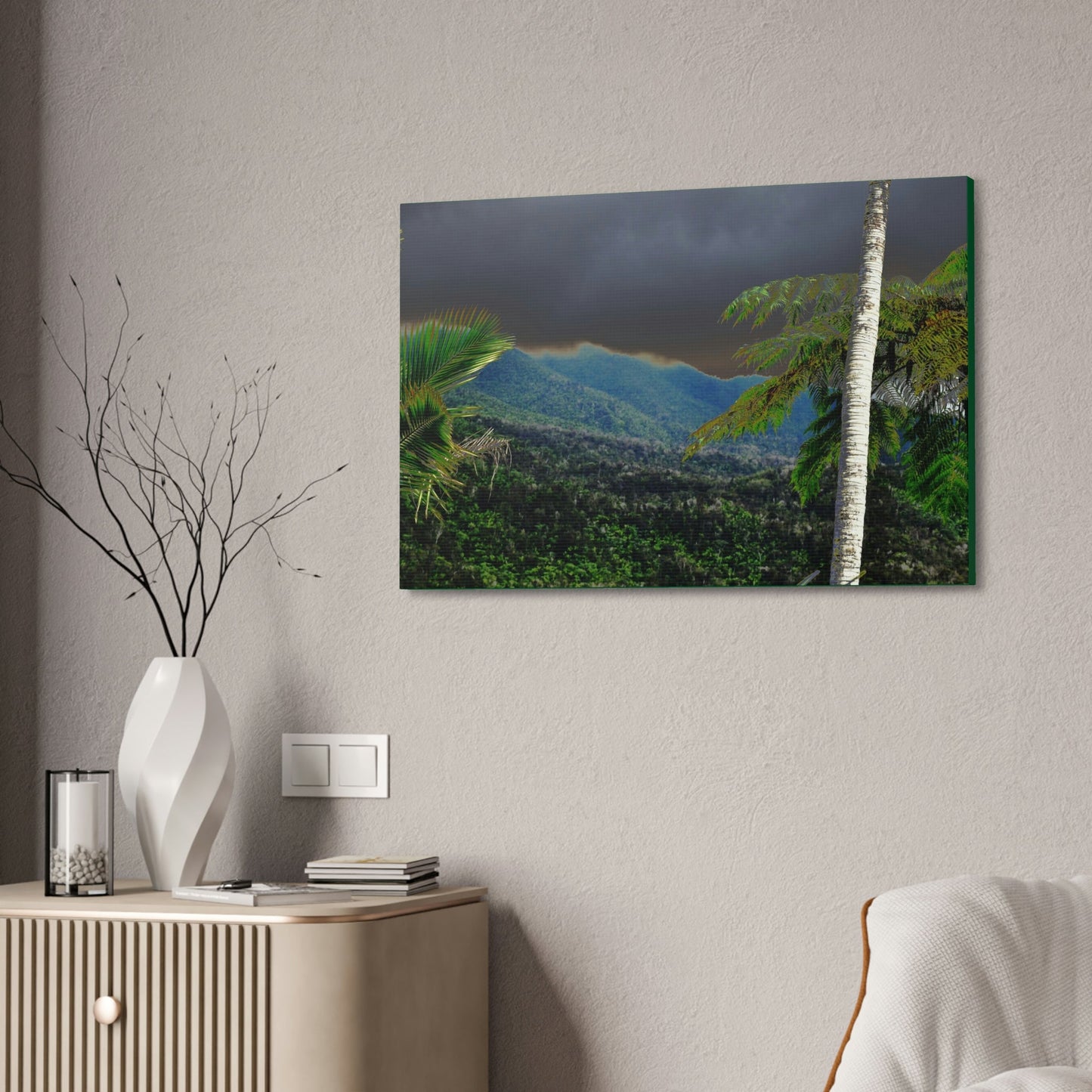 Canvas Stretched - Forest@Home - El Yunque - Recovering from Hurricane Maria - Broad view of the East peak from closed PR 191 - Green Forest Home