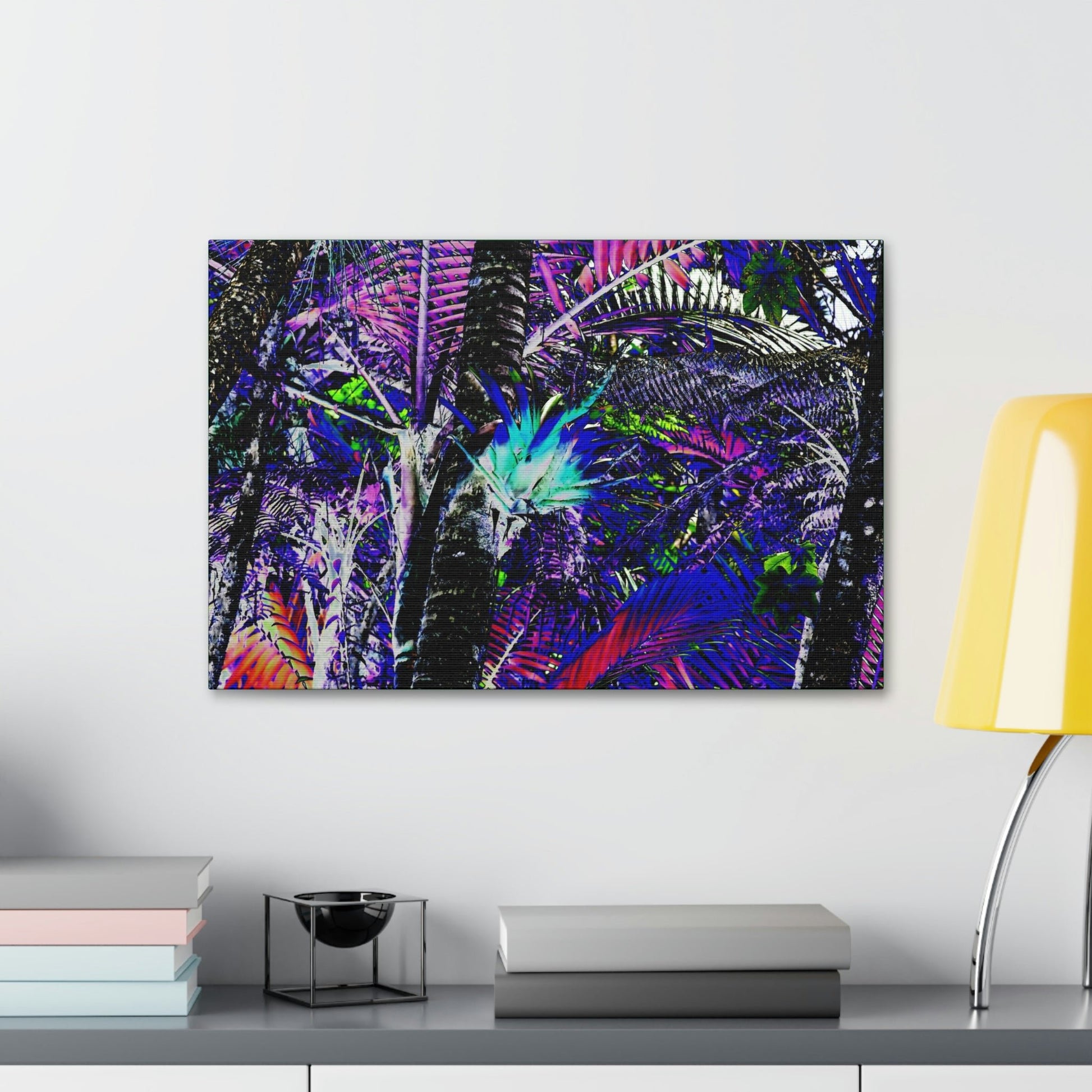Canvas Stretched - Forest@Home - El Yunque - Recovering from Hurricane Maria - Bromeliad turns blue in sierra palm forest - color modified - Green Forest Home