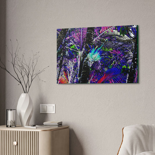 Canvas Stretched - Forest@Home - El Yunque - Recovering from Hurricane Maria - Bromeliad turns blue in sierra palm forest - color modified - Green Forest Home