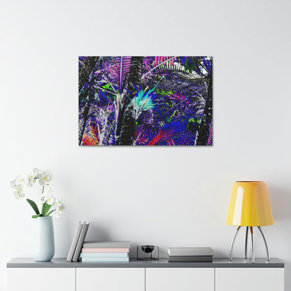 Canvas Stretched - Forest@Home - El Yunque - Recovering from Hurricane Maria - Bromeliad turns blue in sierra palm forest - color modified - Green Forest Home