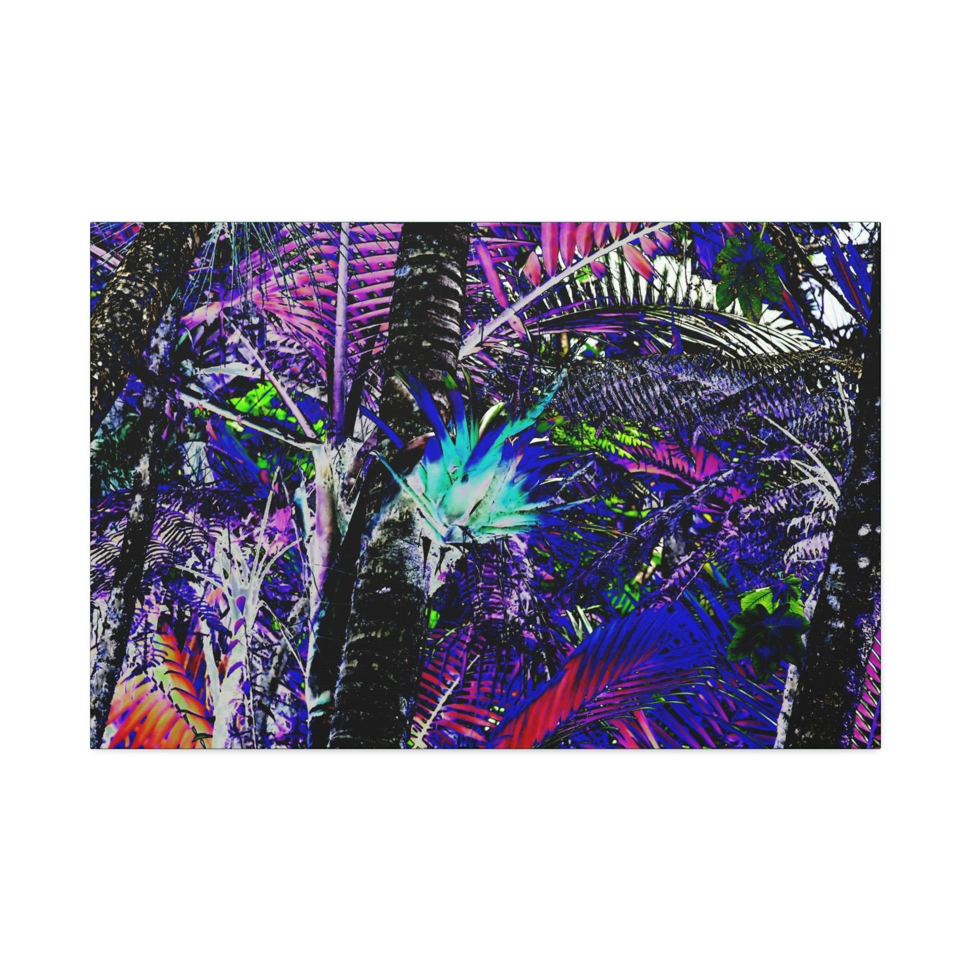 Canvas Stretched - Forest@Home - El Yunque - Recovering from Hurricane Maria - Bromeliad turns blue in sierra palm forest - color modified - Green Forest Home