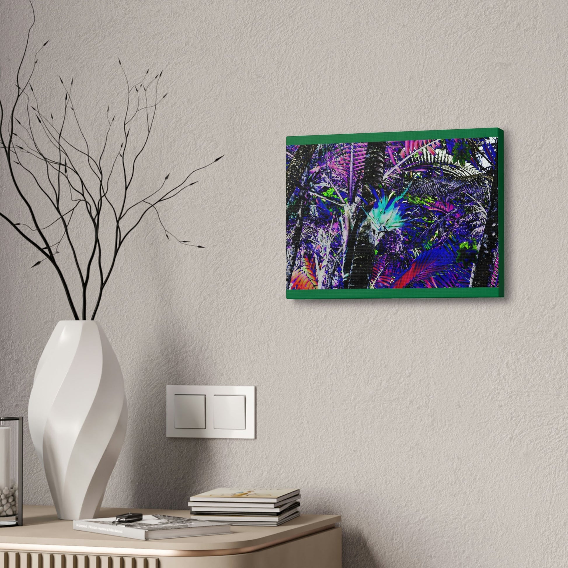 Canvas Stretched - Forest@Home - El Yunque - Recovering from Hurricane Maria - Bromeliad turns blue in sierra palm forest - color modified - Green Forest Home