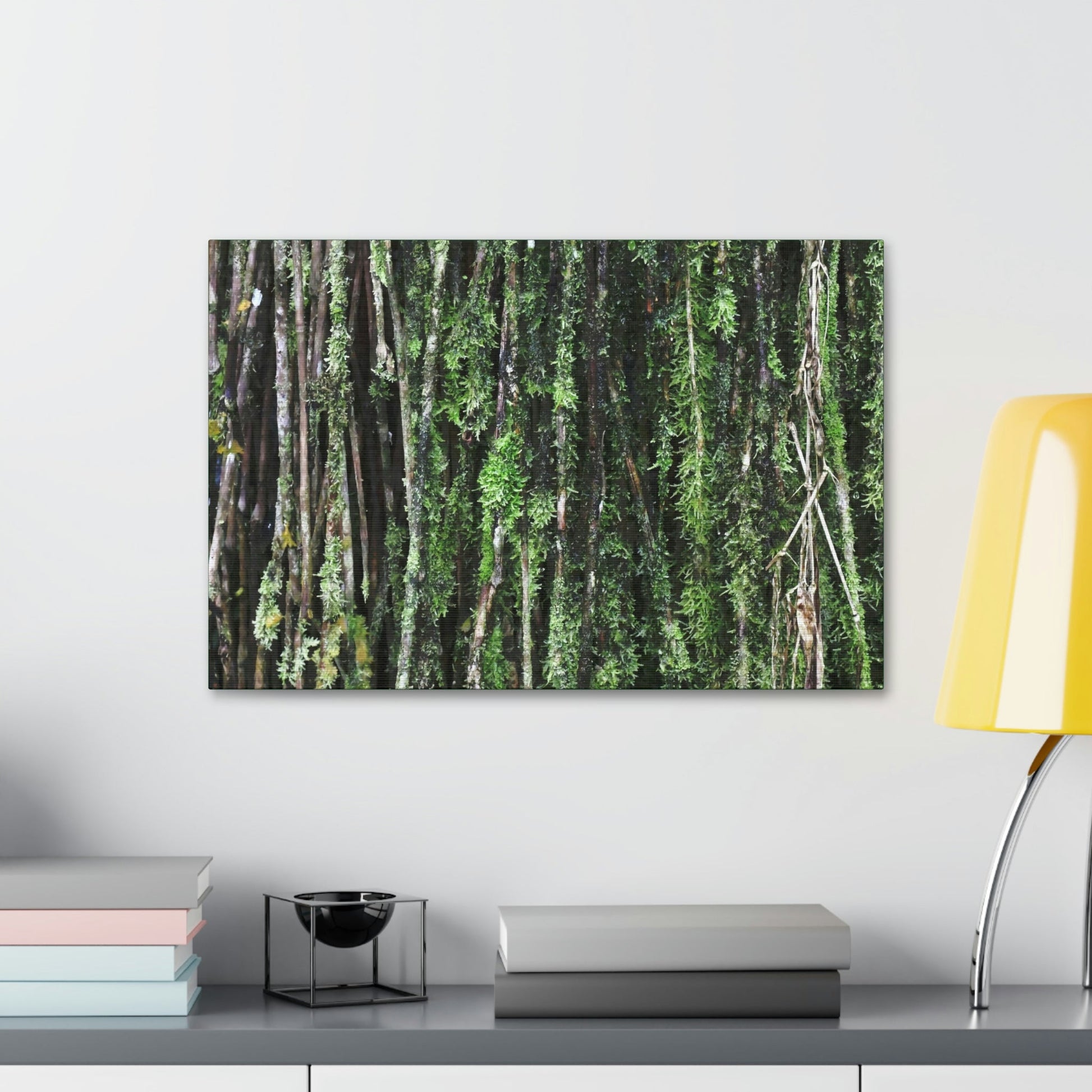 Canvas Stretched - Forest@Home - El Yunque - Recovering from Hurricane Maria - Closeup of Sierra Palm roots from boulder - Tradewinds - Green Forest Home