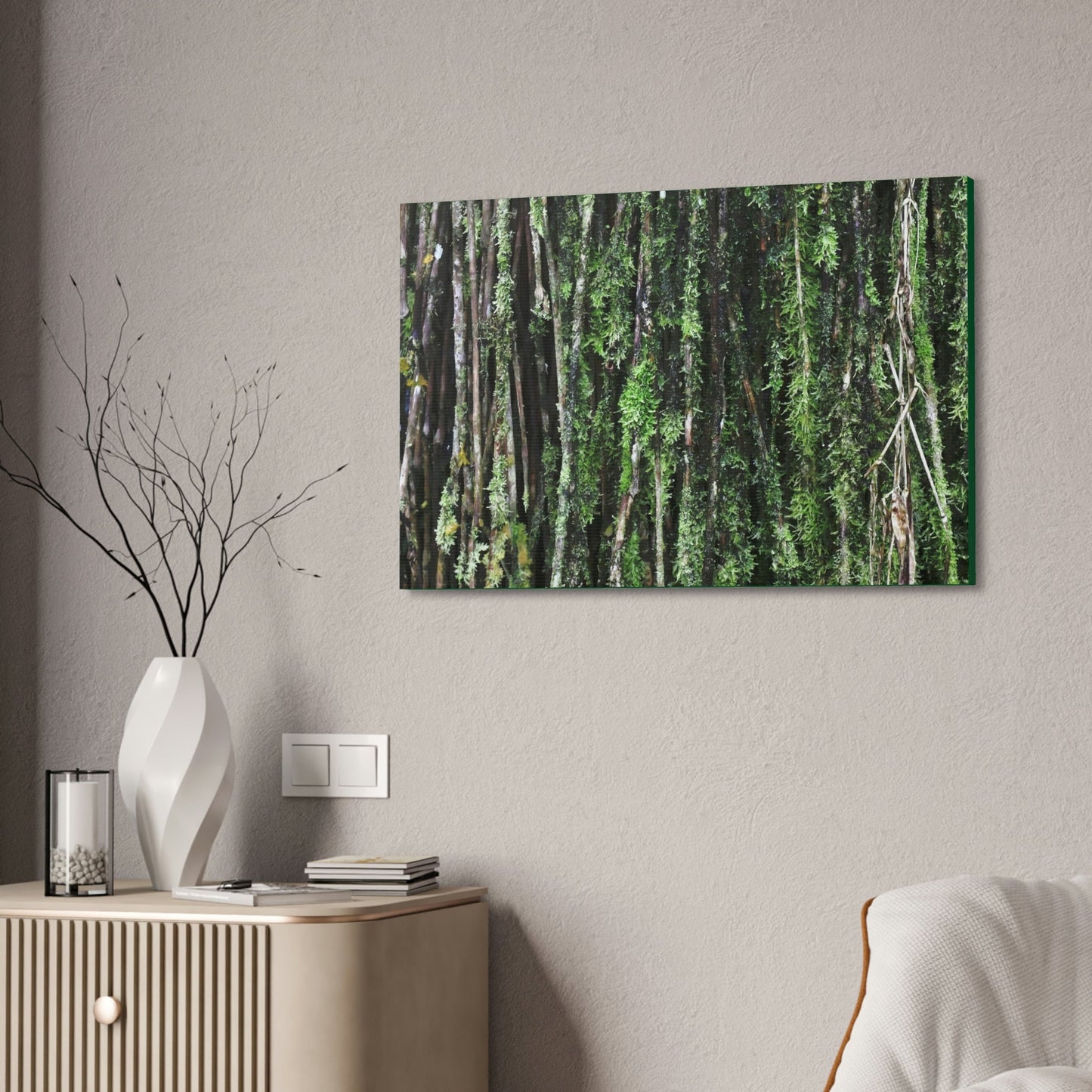 Canvas Stretched - Forest@Home - El Yunque - Recovering from Hurricane Maria - Closeup of Sierra Palm roots from boulder - Tradewinds - Green Forest Home