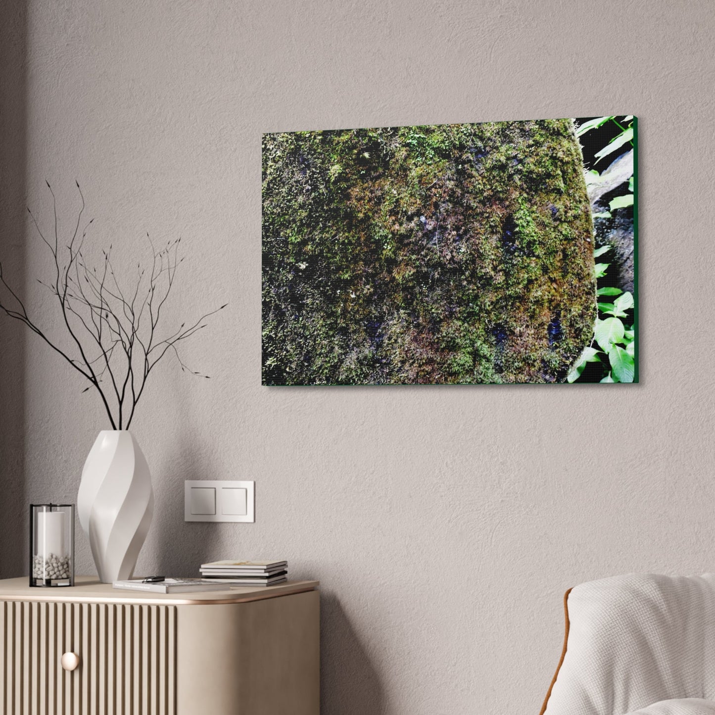 Canvas Stretched - Forest@Home - El Yunque - Recovering from Hurricane Maria - Color enhanced boulder covered with moss - Tradewinds - Green Forest Home