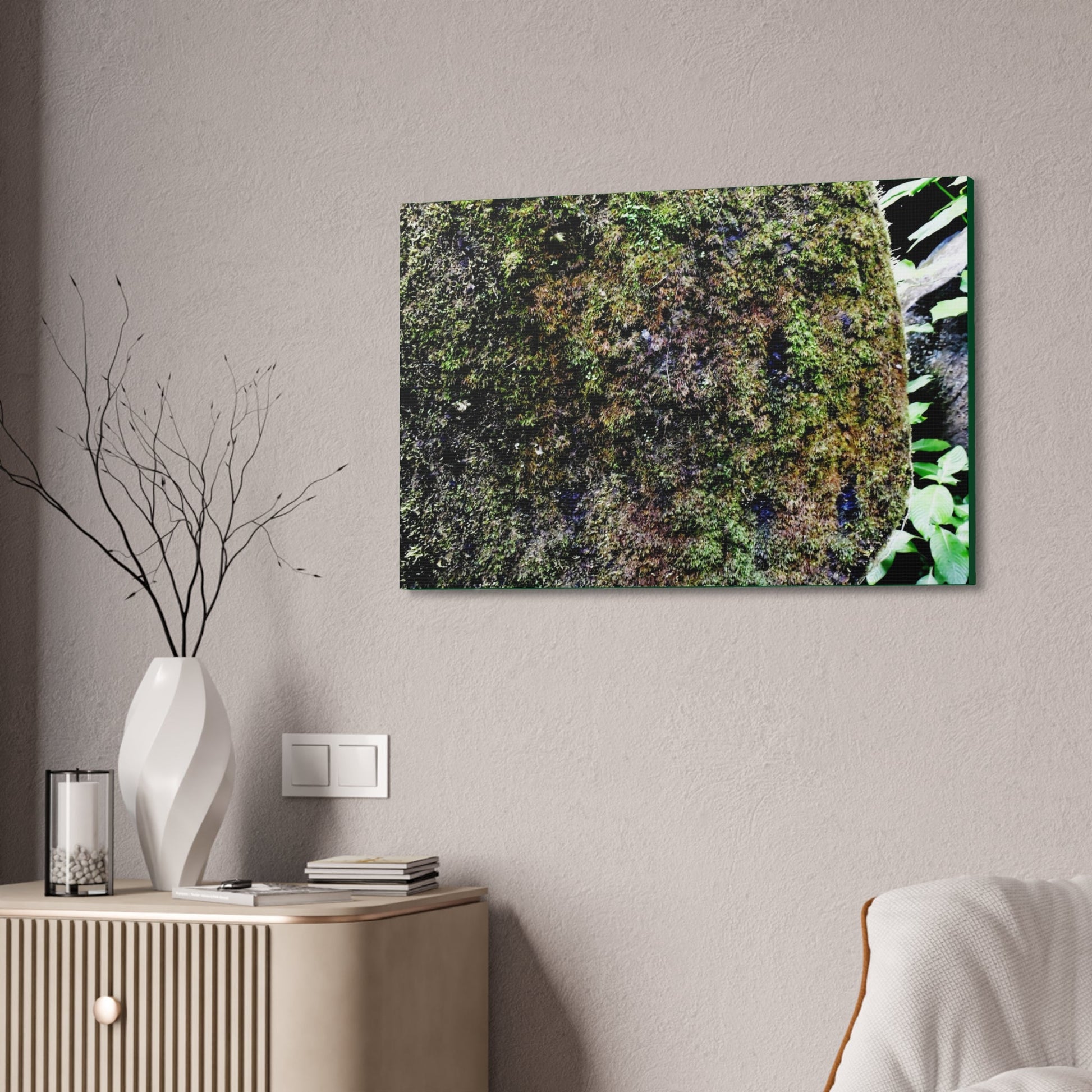 Canvas Stretched - Forest@Home - El Yunque - Recovering from Hurricane Maria - Color enhanced boulder covered with moss - Tradewinds - Green Forest Home