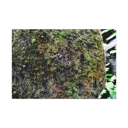 Canvas Stretched - Forest@Home - El Yunque - Recovering from Hurricane Maria - Color enhanced boulder covered with moss - Tradewinds - Green Forest Home