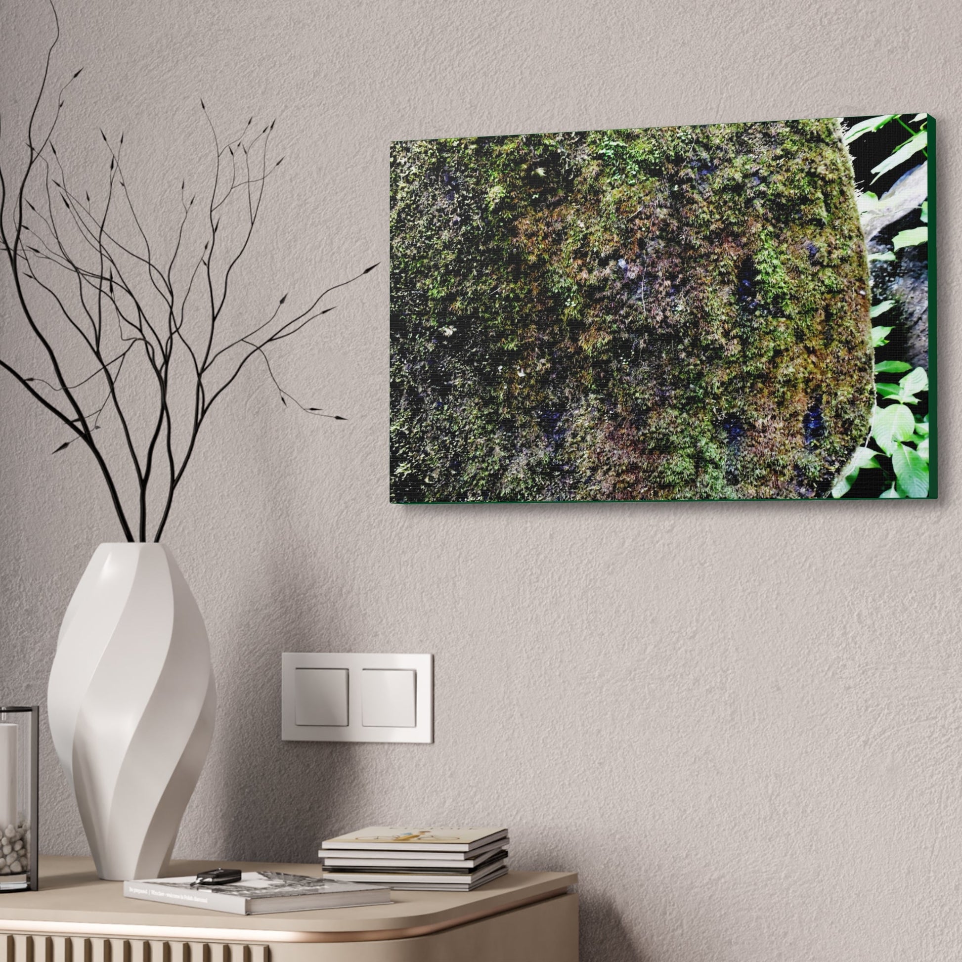 Canvas Stretched - Forest@Home - El Yunque - Recovering from Hurricane Maria - Color enhanced boulder covered with moss - Tradewinds - Green Forest Home