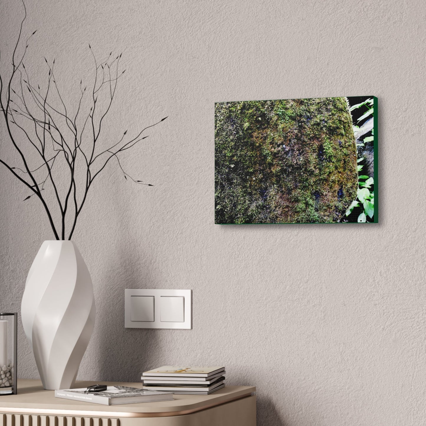 Canvas Stretched - Forest@Home - El Yunque - Recovering from Hurricane Maria - Color enhanced boulder covered with moss - Tradewinds - Green Forest Home