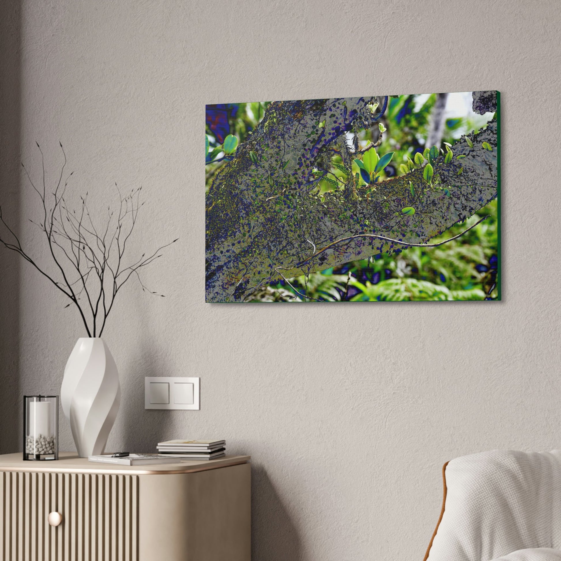 Canvas Stretched - Forest@Home - El Yunque - Recovering from Hurricane Maria - Color modified view of trunk reveals hidden details - Green Forest Home
