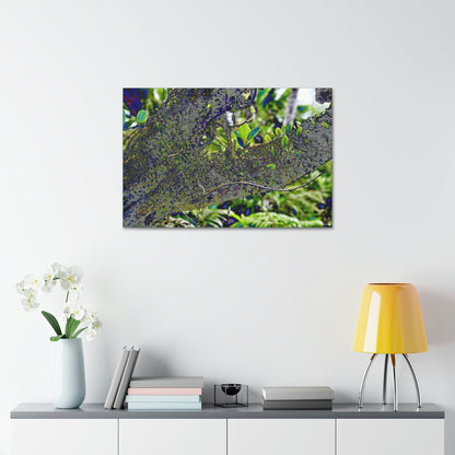 Canvas Stretched - Forest@Home - El Yunque - Recovering from Hurricane Maria - Color modified view of trunk reveals hidden details - Green Forest Home
