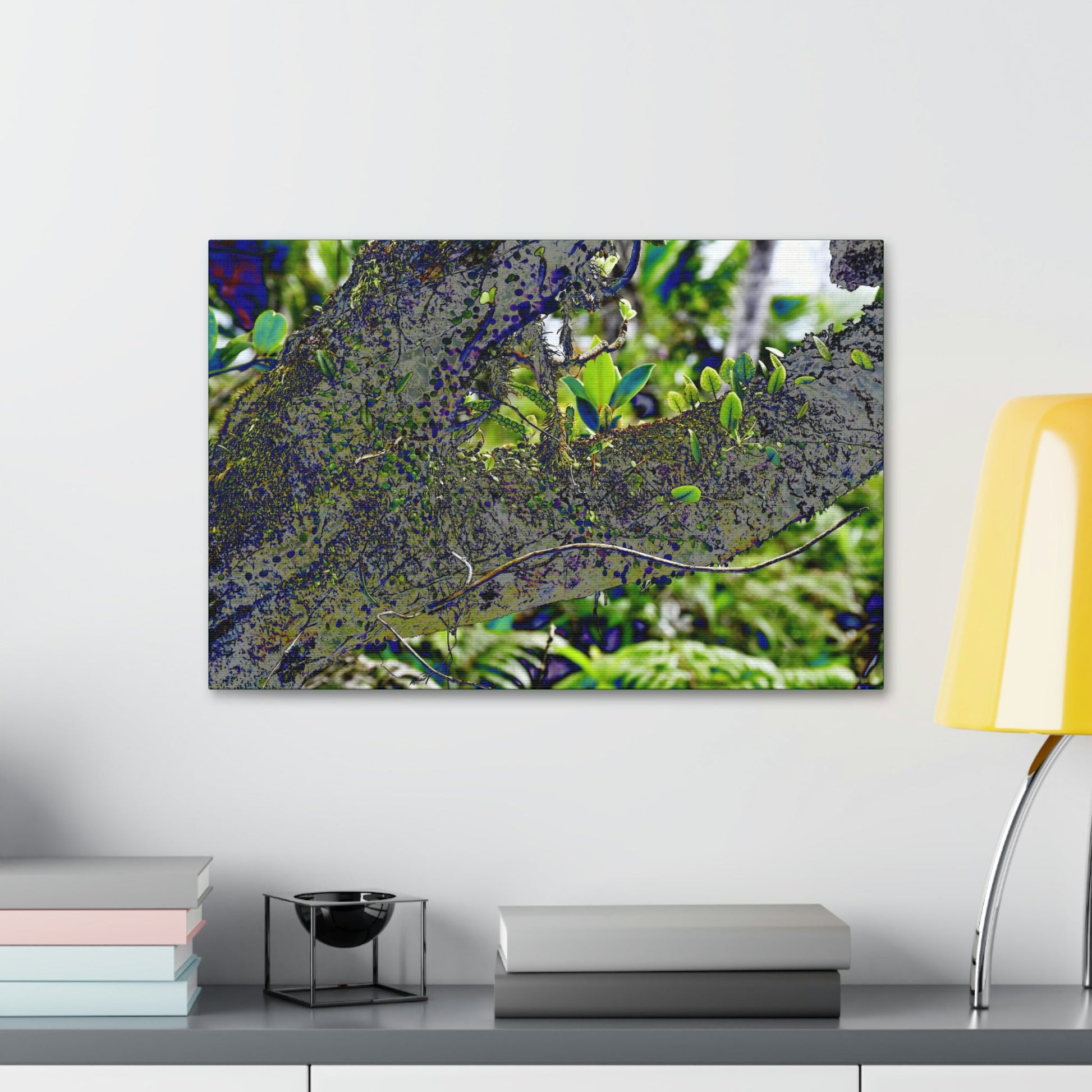 Canvas Stretched - Forest@Home - El Yunque - Recovering from Hurricane Maria - Color modified view of trunk reveals hidden details - Green Forest Home