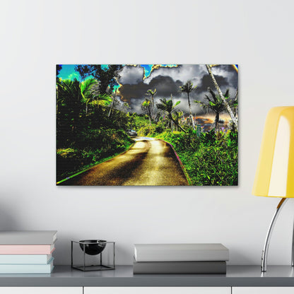 Canvas Stretched - Forest@Home - El Yunque - Recovering from Hurricane Maria - Color modified view road reveals amazing details - Green Forest Home