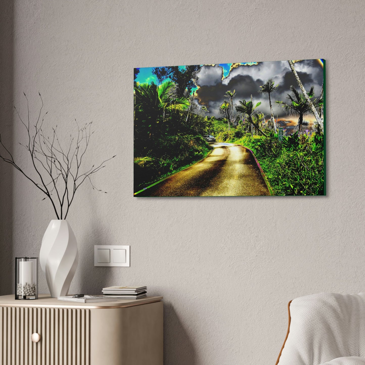 Canvas Stretched - Forest@Home - El Yunque - Recovering from Hurricane Maria - Color modified view road reveals amazing details - Green Forest Home