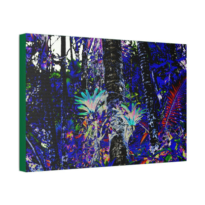 Canvas Stretched - Forest@Home - El Yunque - Recovering from Hurricane Maria - Color modified view turns Bromeliads blue in a dark forest - Green Forest Home