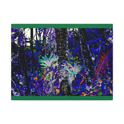 Canvas Stretched - Forest@Home - El Yunque - Recovering from Hurricane Maria - Color modified view turns Bromeliads blue in a dark forest - Green Forest Home