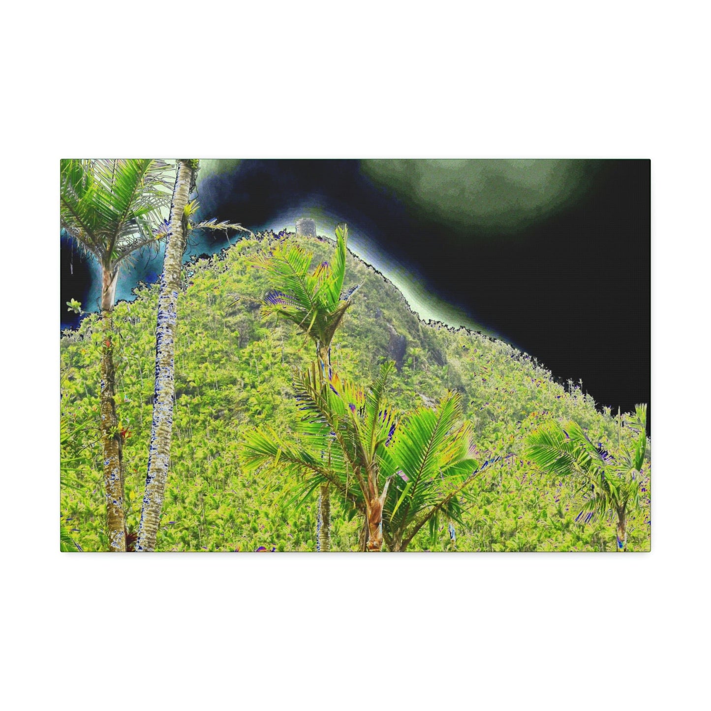 Canvas Stretched - Forest@Home - El Yunque - Recovering from Hurricane Maria - Dramatic view of Mt Britton color modified - Green Forest Home
