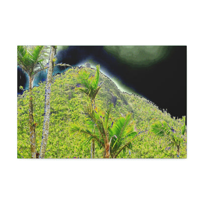 Canvas Stretched - Forest@Home - El Yunque - Recovering from Hurricane Maria - Dramatic view of Mt Britton color modified - Green Forest Home