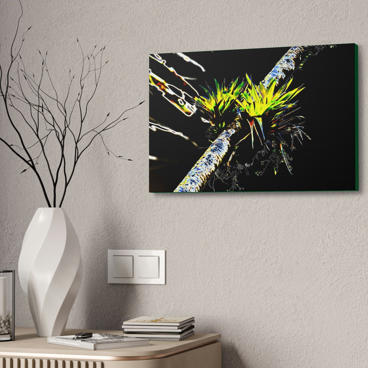 Canvas Stretched - Forest@Home - El Yunque - Recovering from Hurricane Maria - Dramatic work of art by Bromeilad in a Sierra Palm & sky - Green Forest Home
