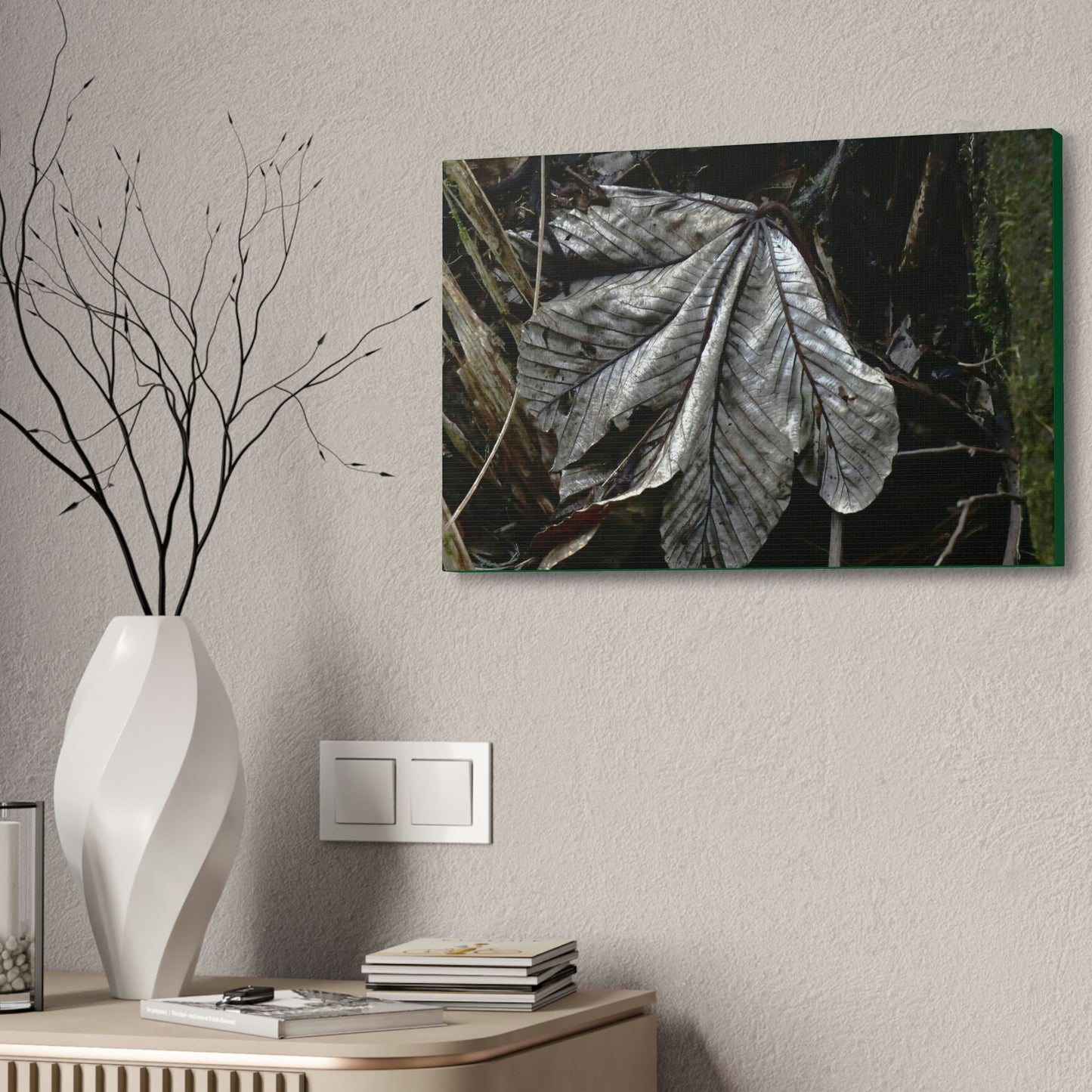 Canvas Stretched - Forest@Home - El Yunque - Recovering from Hurricane Maria - Fallen Yagrumo leaf in Tradewinds - Green Forest Home