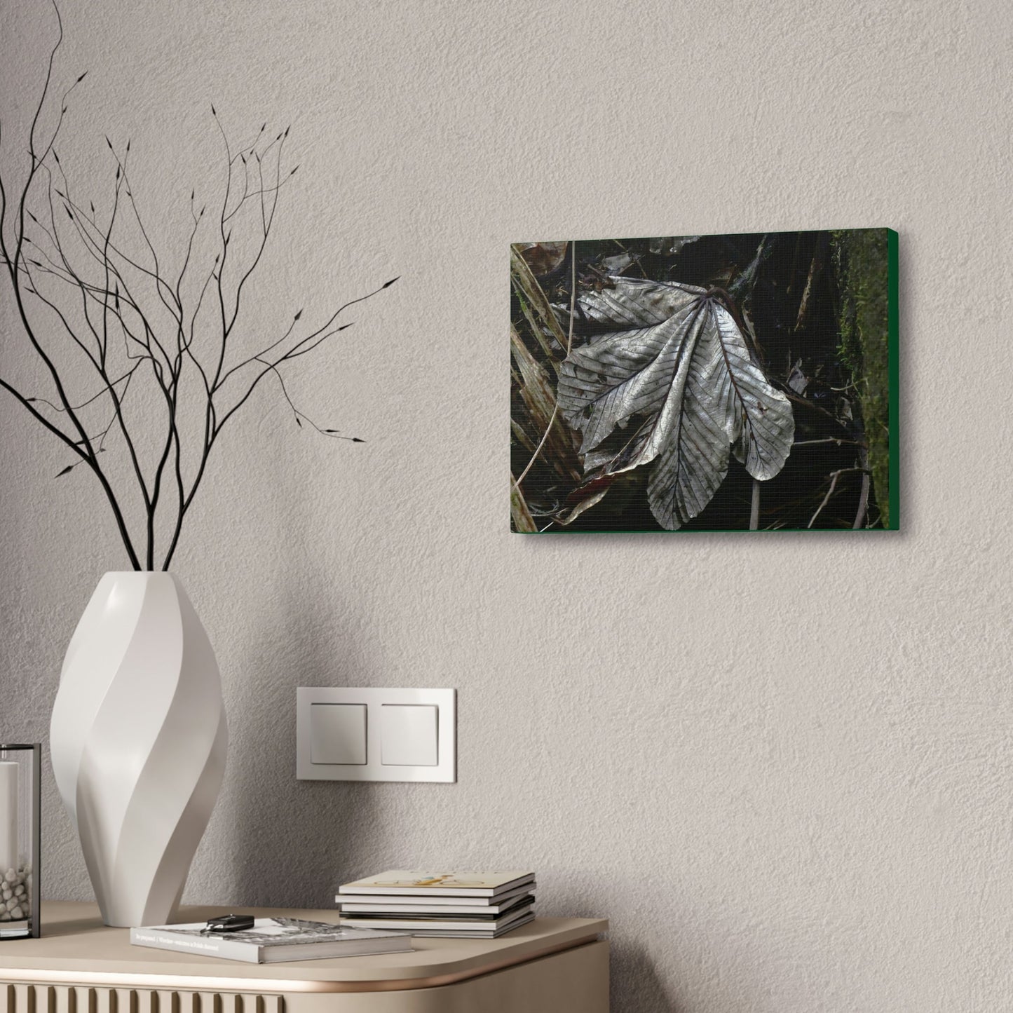Canvas Stretched - Forest@Home - El Yunque - Recovering from Hurricane Maria - Fallen Yagrumo leaf in Tradewinds - Green Forest Home