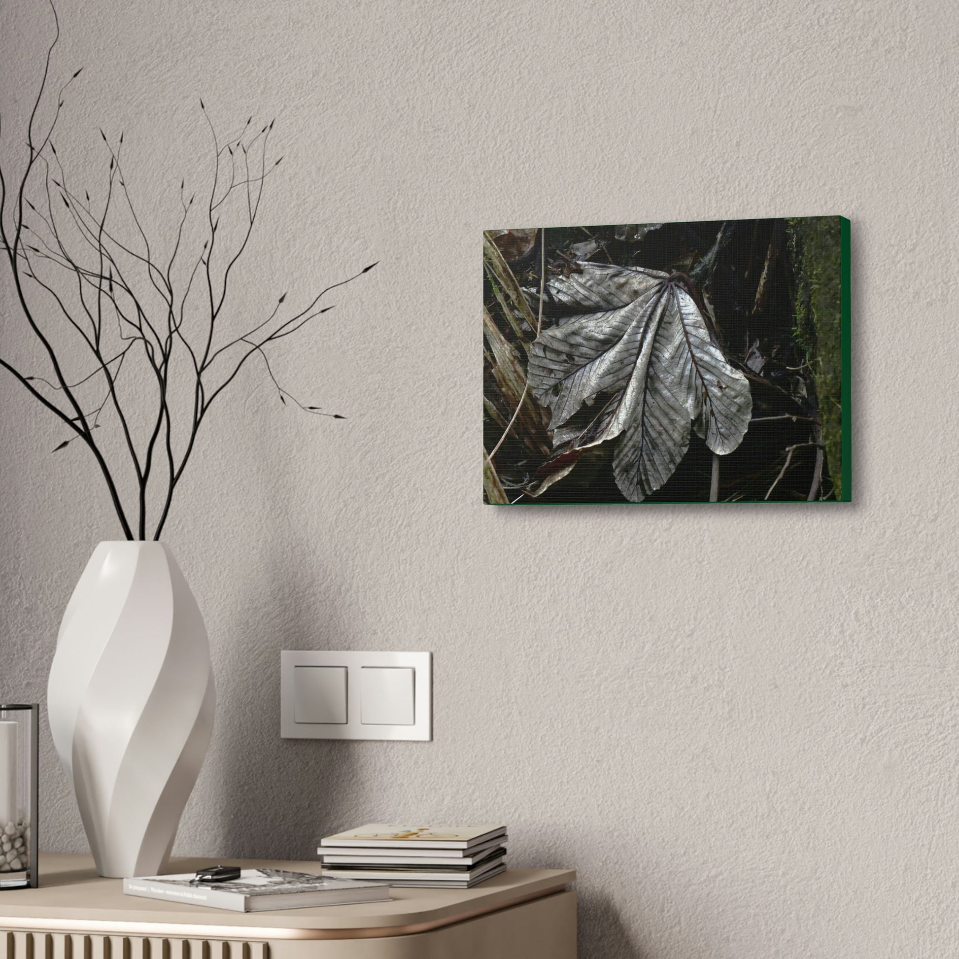 Canvas Stretched - Forest@Home - El Yunque - Recovering from Hurricane Maria - Fallen Yagrumo leaf in Tradewinds - Green Forest Home
