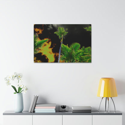 Canvas Stretched - Forest@Home - El Yunque - Recovering from Hurricane Maria - Impacting sky view of Sierra Palms & clouds - color mod - Green Forest Home