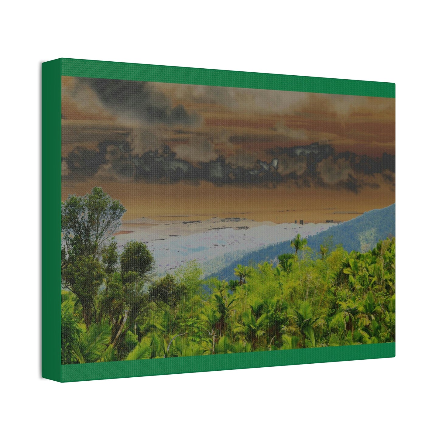 Canvas Stretched - Forest@Home - El Yunque - Recovering from Hurricane Maria - Road view of Luquillo details revealed by color modified - Green Forest Home