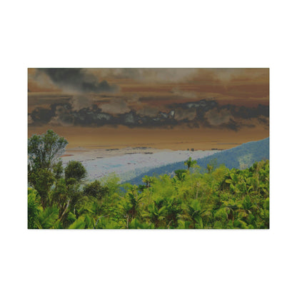 Canvas Stretched - Forest@Home - El Yunque - Recovering from Hurricane Maria - Road view of Luquillo details revealed by color modified - Green Forest Home