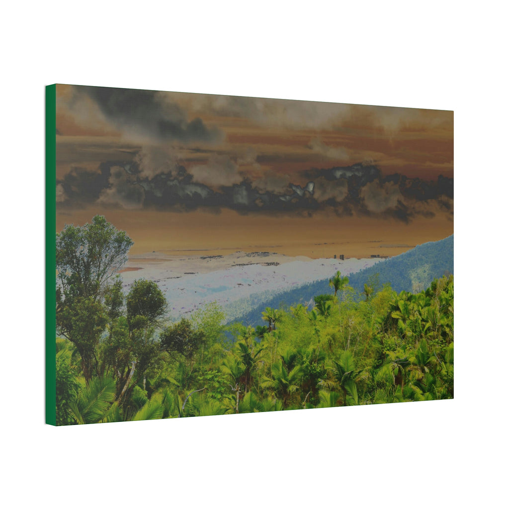 Canvas Stretched - Forest@Home - El Yunque - Recovering from Hurricane Maria - Road view of Luquillo details revealed by color modified - Green Forest Home
