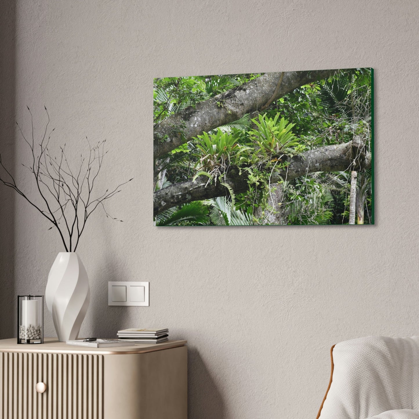 Canvas Stretched - Forest@Home - El Yunque - Recovering from Hurricane Maria - Tradewinds trail Bromeliads in fallen tree trunk - Green Forest Home