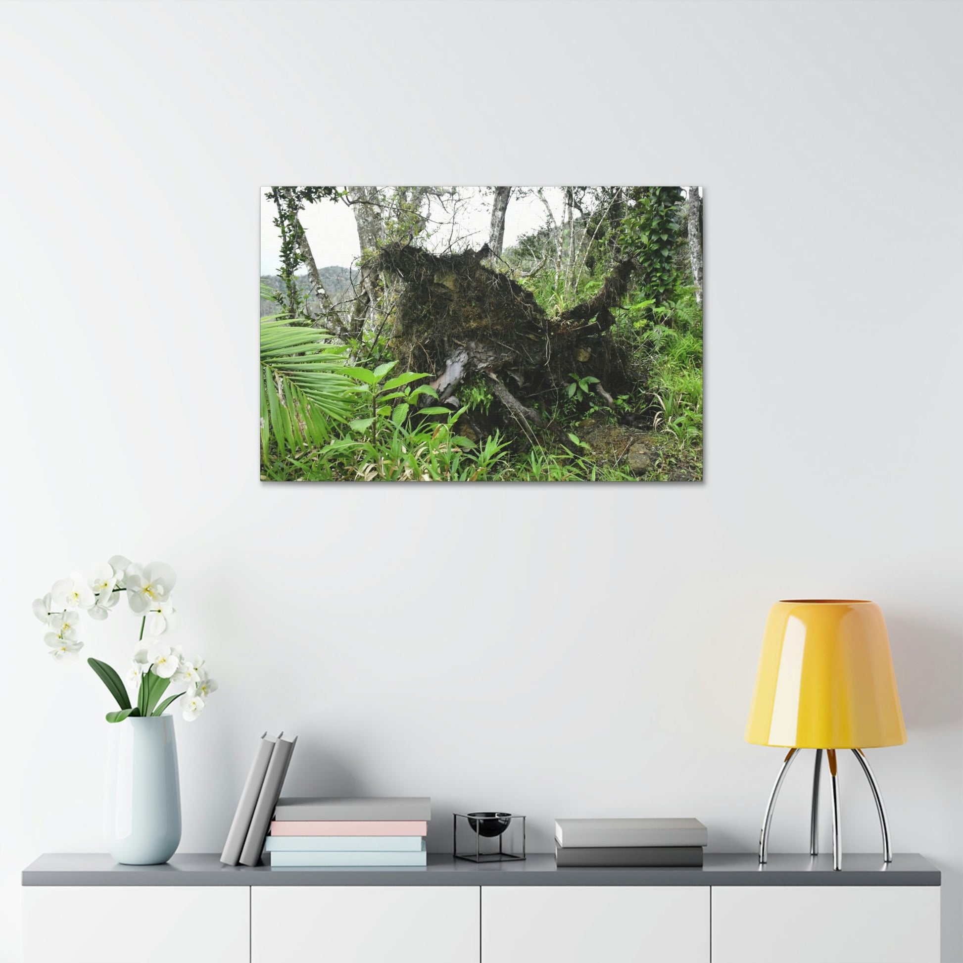 Canvas Stretched - Forest@Home - El Yunque - Recovering from Hurricane Maria - Tree Trunk/roots ripped from the earth by Maria - Tradewinds - Green Forest Home