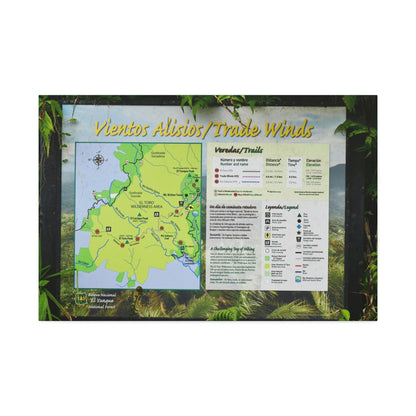 Canvas Stretched - Forest@Home - El Yunque - Sign with trails map on entrance of Tradewinds Trail - on PR 191 after the closed gate - Green Forest Home