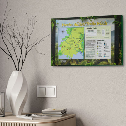 Canvas Stretched - Forest@Home - El Yunque - Sign with trails map on entrance of Tradewinds Trail - on PR 191 after the closed gate - Green Forest Home